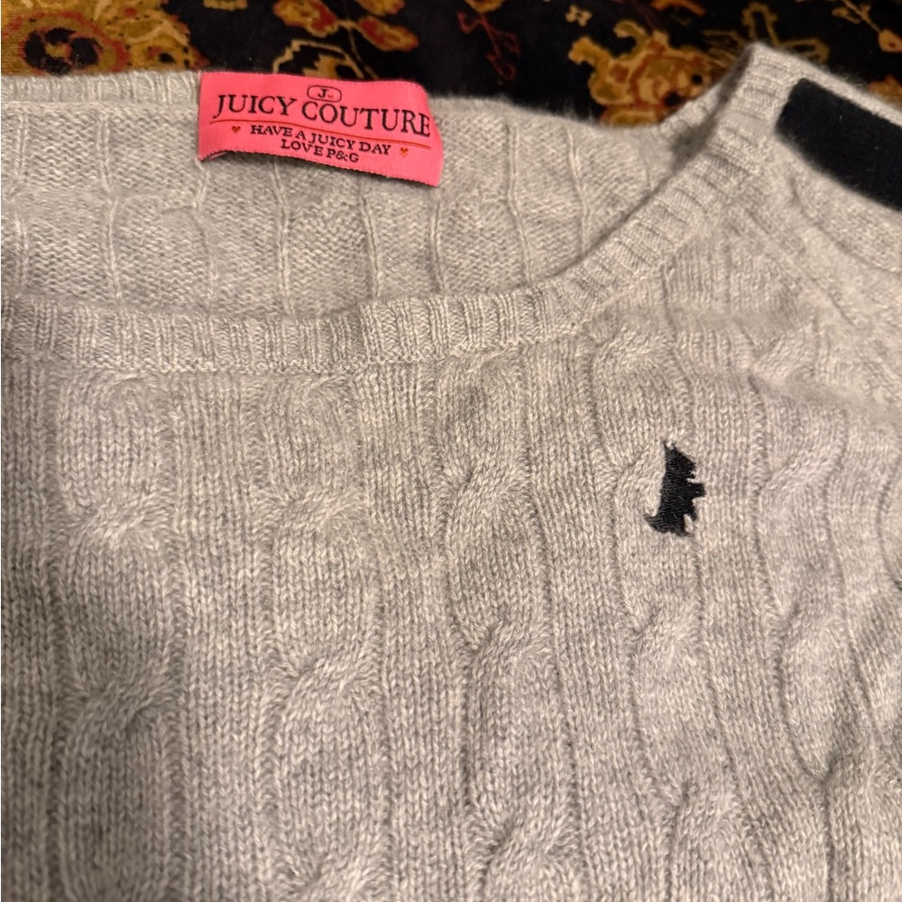 Vintage Juicy Couture Gray Cable Knit Cashmere Sweater